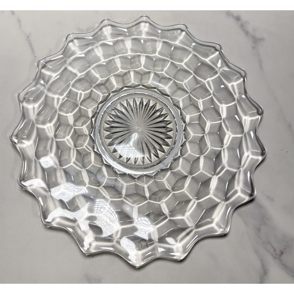 Vintage Fostoria American Clear Glass 11 Inch Cube Serving Plate Platter
